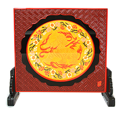 大正方形漆艺屏风摆件