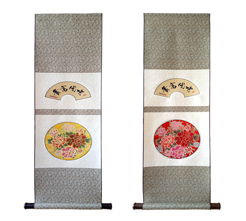 三则金箔蚕丝底牡丹