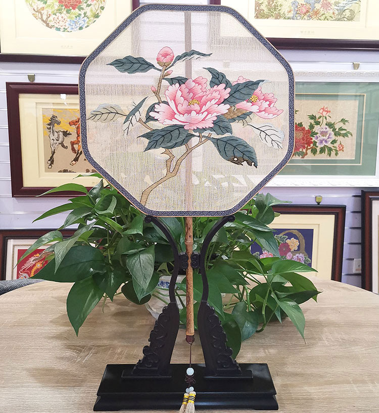 紫光檀织金纱团扇座架