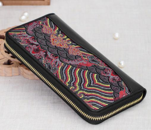 云锦真皮海水拉链包