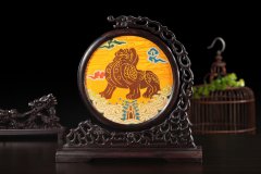 云锦海水辟邪圆屏风